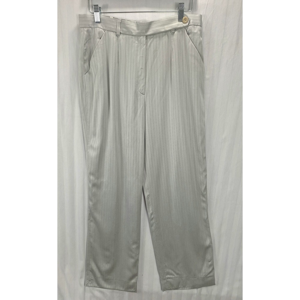 Escada Grey Pinstripe Virgin Wool Silk Trousers Pants Size 42